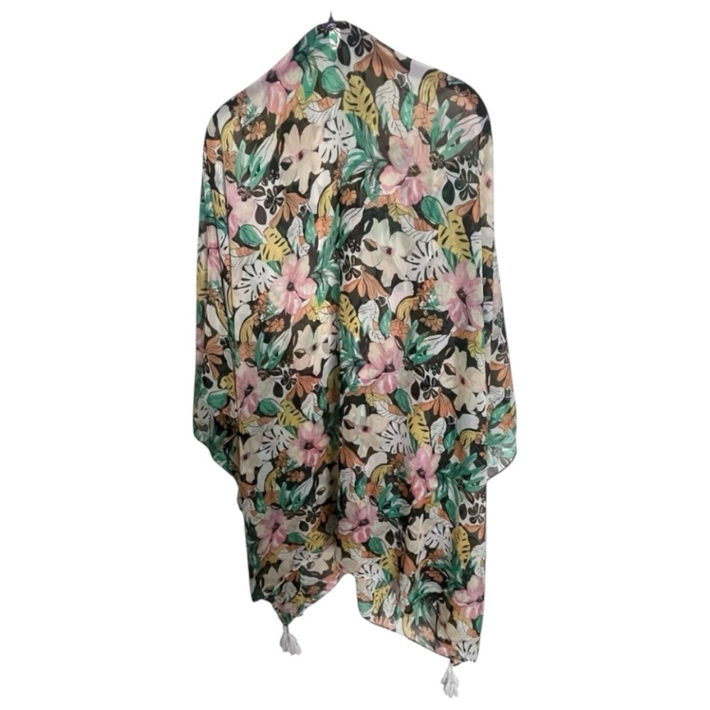 Lane Bryant Black Background with Multiple Color Floral Kimono Sz OS